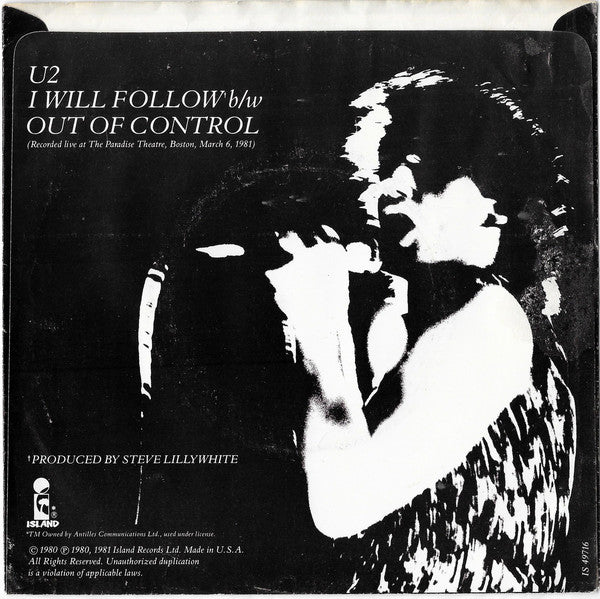 U2 : I Will Follow (7", Single, Mono, Promo)