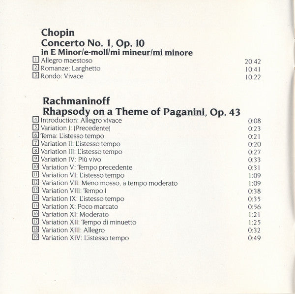 Frédéric Chopin / Sergei Vasilyevich Rachmaninoff, Van Cliburn, The Philadelphia Orchestra, Eugene Ormandy : Concerto No.1 / Rhapsody On A Theme Of Paganini (CD, Comp, RM)