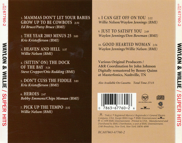 Waylon Jennings & Willie Nelson : Waylon & Willie Super Hits (CD, Album, Comp)