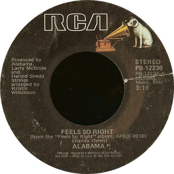Alabama : Feels So Right (7", Single, All)