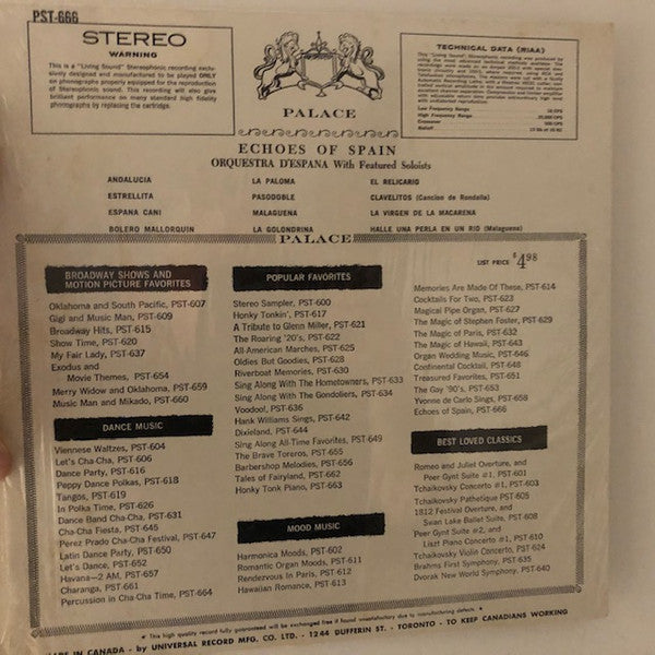Orquestra D'Espana : Echoes Of Spain (LP, Album, Mono)