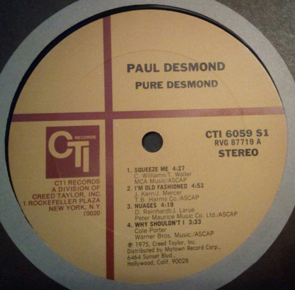 Paul Desmond : Pure Desmond (LP, Album, Gat)