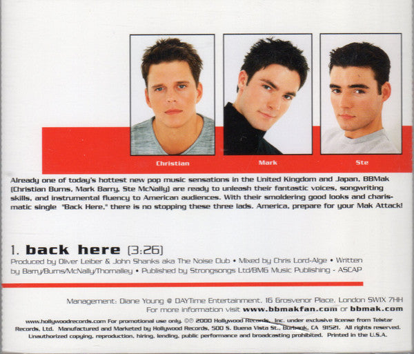 BBMak : Back Here (CD, Single, Promo)