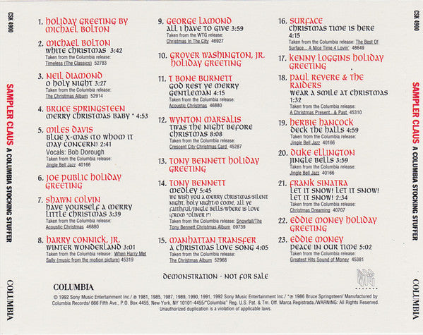 Various : Sampler Claus (A Columbia Stocking Stuffer) (CD, Promo, Smplr)