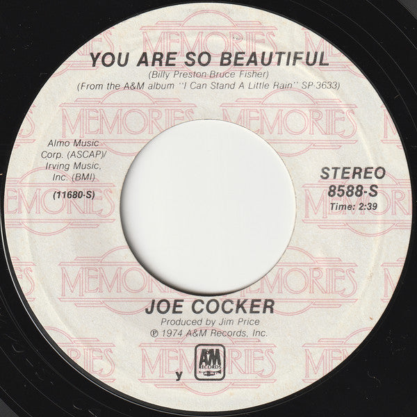 Joe Cocker : You Are So Beautiful / High Time We Went (7", Single, RE, Styrene, Car)
