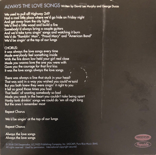 Eli Young Band : Always The Love Songs (CD, Single, Promo)