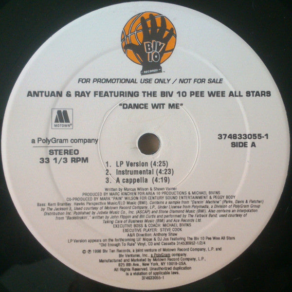 Antuan & Ray Featuring The Biv 10 Pee Wee All Stars : Dance Wit Me (12", Promo)
