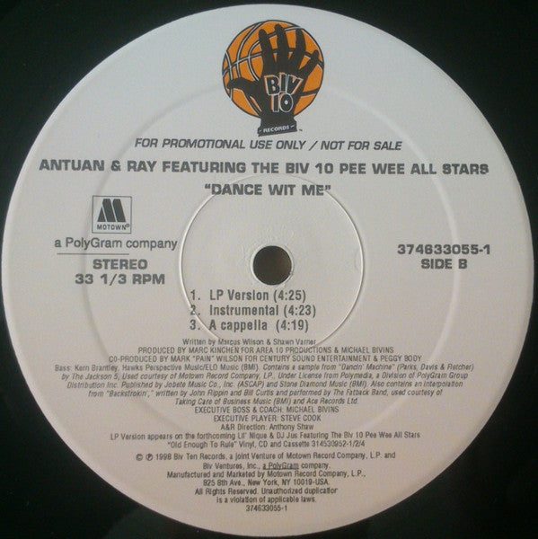 Antuan & Ray Featuring The Biv 10 Pee Wee All Stars : Dance Wit Me (12", Promo)