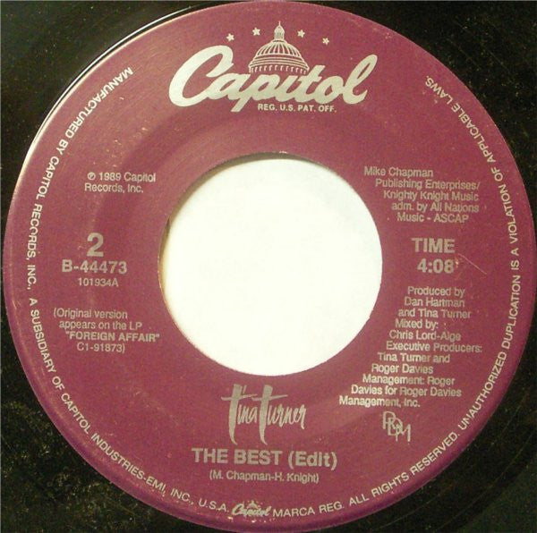 Tina Turner : Steamy Windows / The Best (Edit) (7", Single)