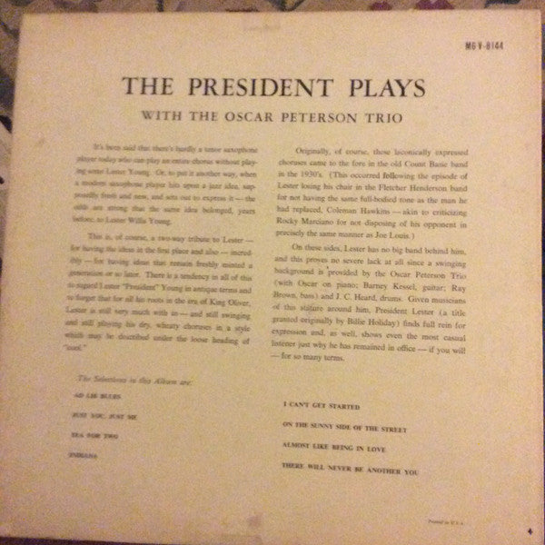 Pres (2) Plays With The Oscar Peterson Trio : The President Plays With The Oscar Peterson Trio (LP, Mono, RE, Hol)