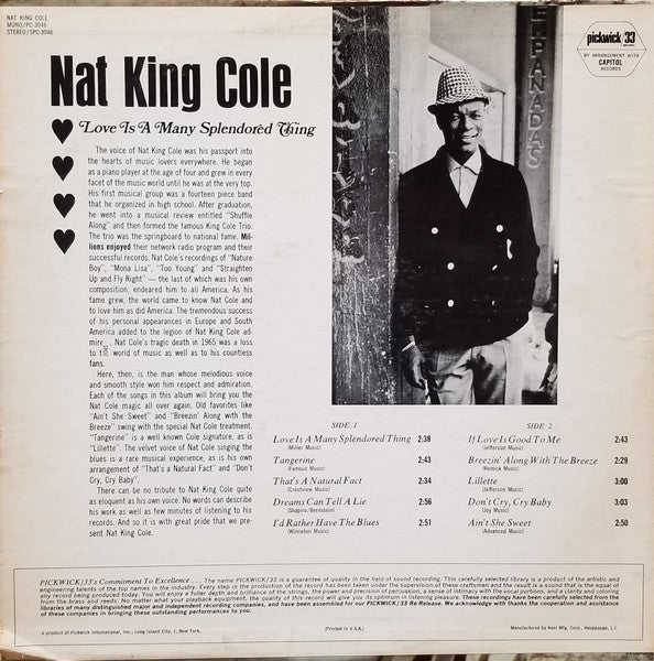 Nat King Cole : Love Is A Many Splendored Thing (LP, Comp)