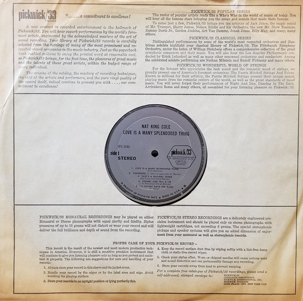 Nat King Cole : Love Is A Many Splendored Thing (LP, Comp)
