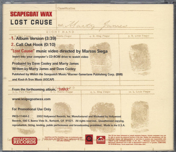 Scapegoat Wax : Lost Cause (CD, Single, Enh, Promo)