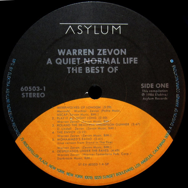 Warren Zevon : A Quiet Normal Life (The Best Of Warren Zevon) (LP, Comp, SP )