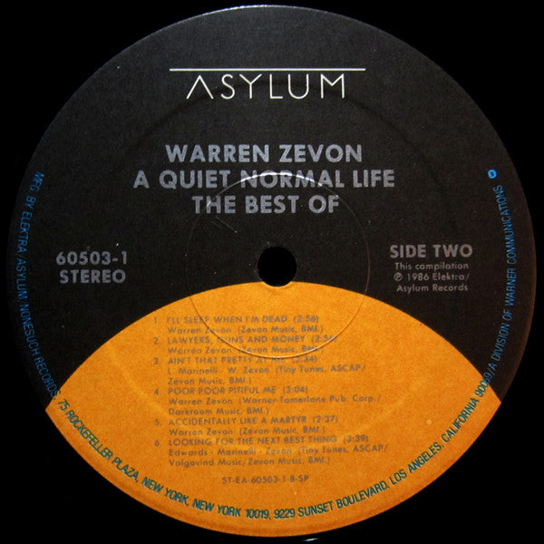 Warren Zevon : A Quiet Normal Life (The Best Of Warren Zevon) (LP, Comp, SP )