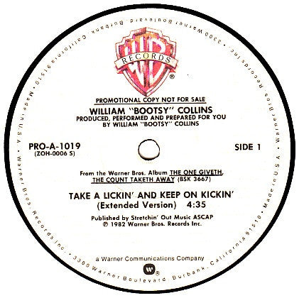 Bootsy Collins : Take A Lickin' And Keep On Kickin' (12", Promo)