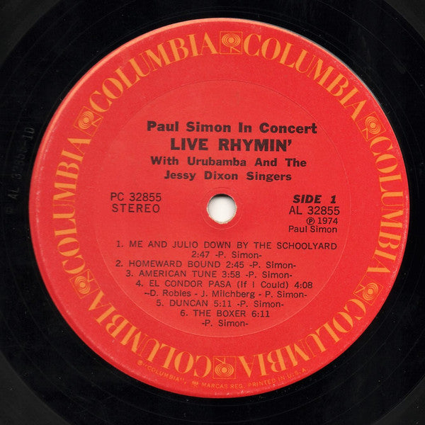 Paul Simon With Urubamba And The Jessy Dixon Singers : Paul Simon In Concert Live Rhymin' (LP, Album)