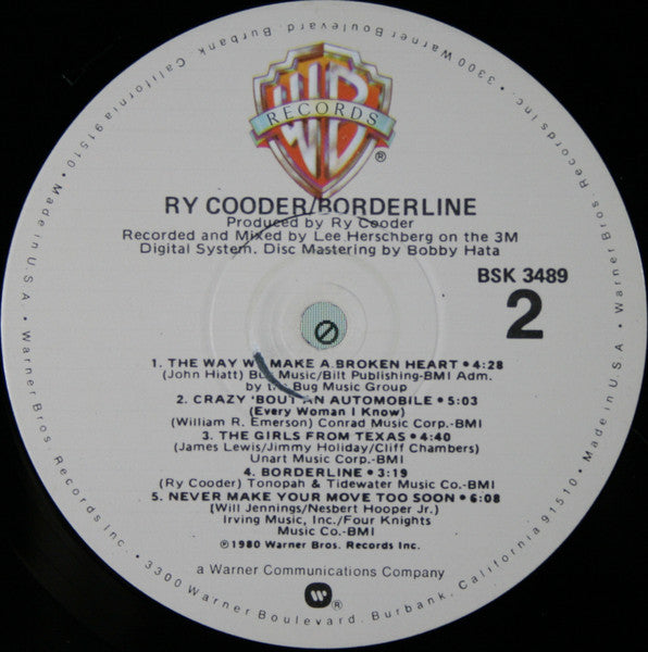 Ry Cooder : Borderline (LP, Album, Win)