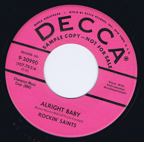 Rockin' Saints : Alright Baby (7", Single, Promo)