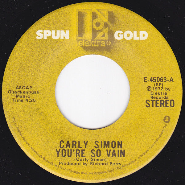 Carly Simon : You're So Vain (7", Mono, RE)