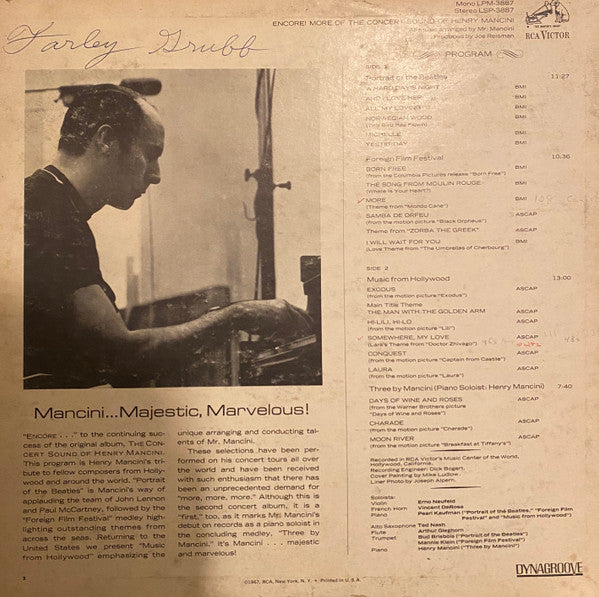 Henry Mancini : Encore! More Of The Concert Sound Of Henry Mancini (LP, Album, RE)