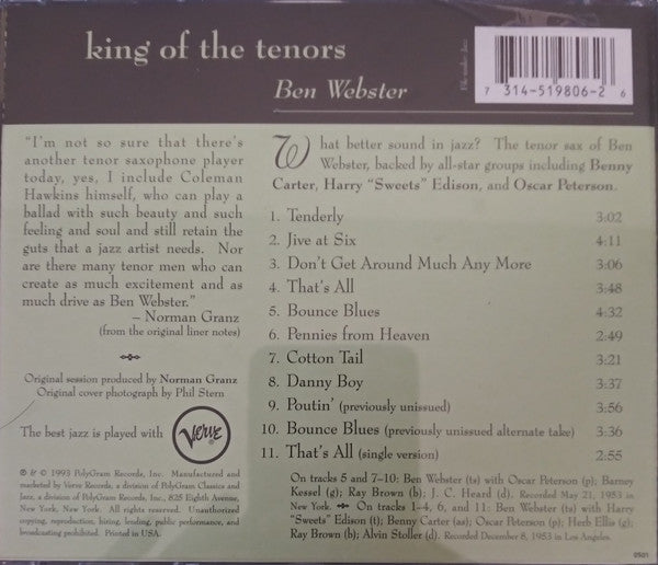 Ben Webster : King Of The Tenors (CD, Album, RE)