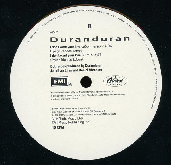 Duran Duran : I Don't Want Your Love (12", Single)
