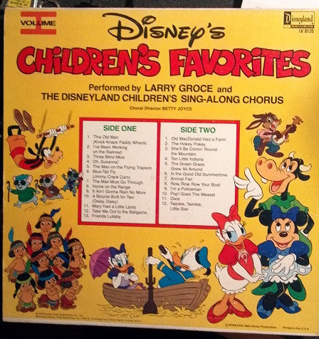 Larry Groce And The Disneyland Children's Sing-Along Chorus : Disney's Children's Favorites (Volume I) (LP)