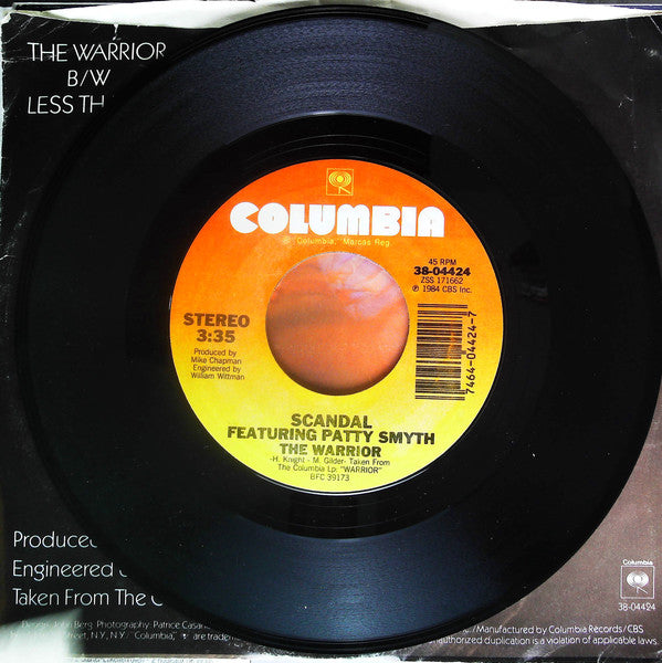 Scandal (4) Featuring Patty Smyth : The Warrior (7", Styrene, Car)