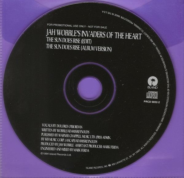 Jah Wobble's Invaders Of The Heart : The Sun Does Rise (CD, Single, Promo)