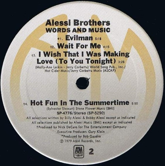 Alessi : Words And Music (LP, Album, San)
