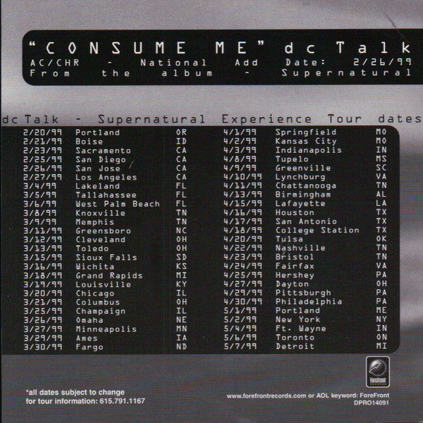 DC Talk : Consume Me (CD, Single, Promo)