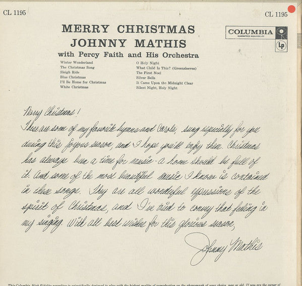 Johnny Mathis : Merry Christmas (LP, Album, Mono, RE)