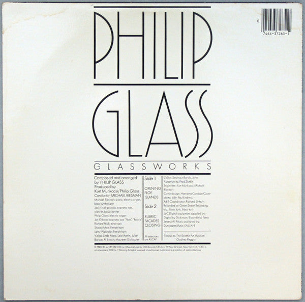 Philip Glass : Glassworks (LP, Album, Pit)