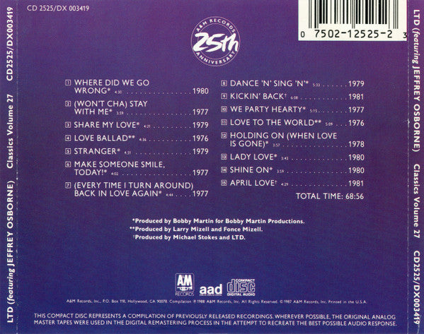 L.T.D. featuring Jeffrey Osborne : Classics Volume 27 (CD, Comp, RE)