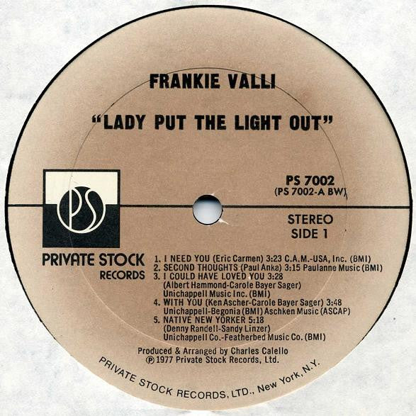 Frankie Valli : Lady Put The Light Out (LP, Album, Bes)