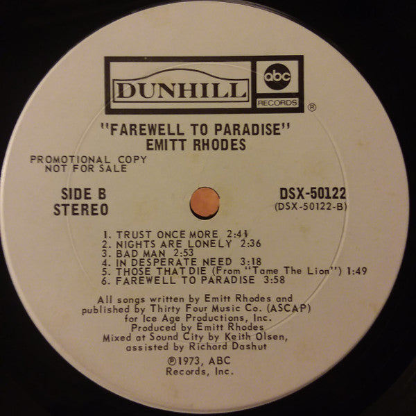 Emitt Rhodes : Farewell To Paradise (LP, Album, Promo, Gat)