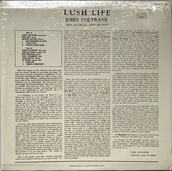 John Coltrane : Lush Life (LP, Album, Mono, RE)