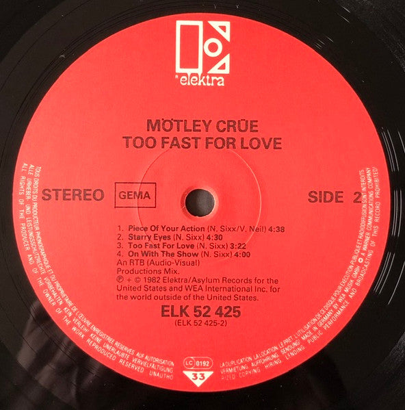 Mötley Crüe : Too Fast For Love (LP, Album)