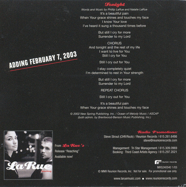 La Rue (4) : Tonight (CD, Single, Promo)