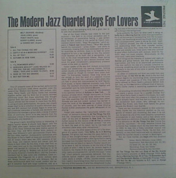 The Modern Jazz Quartet : Plays For Lovers (LP, Comp, Mono)