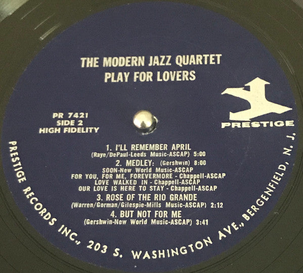The Modern Jazz Quartet : Plays For Lovers (LP, Comp, Mono)