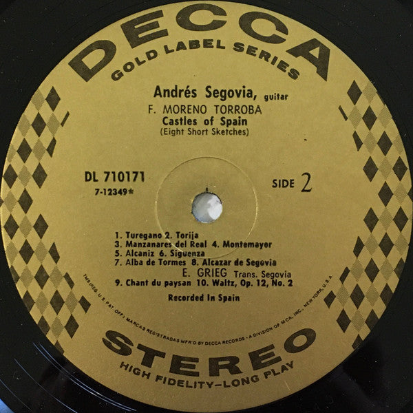 Andrés Segovia : Castles Of Spain (LP, Album, Glo)