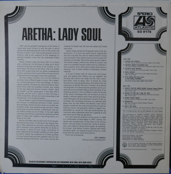 Aretha Franklin : Lady Soul (LP, Album, Pre)