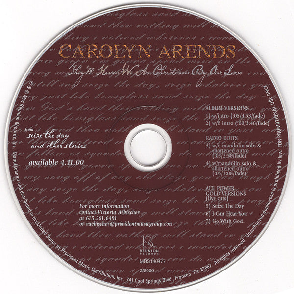 Carolyn Arends : They'll Know We Are Christians By Our Love (CD, Maxi, Promo)