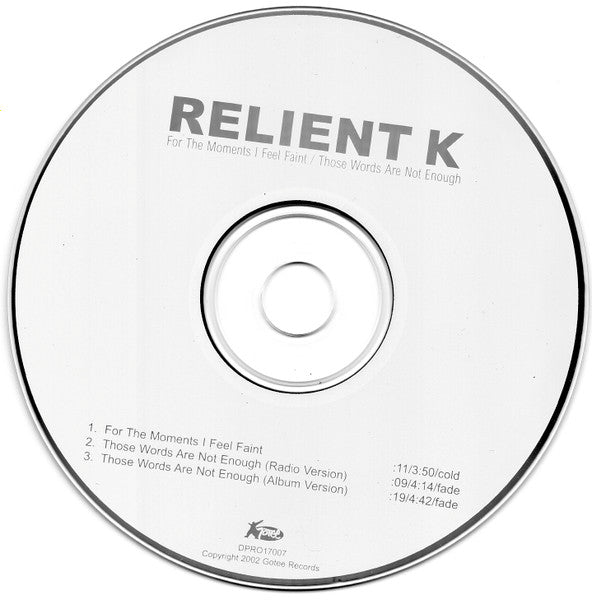 Relient K : For The Moments I Feel Faint / Those Words Are Not Enough (CD, Single, Promo)