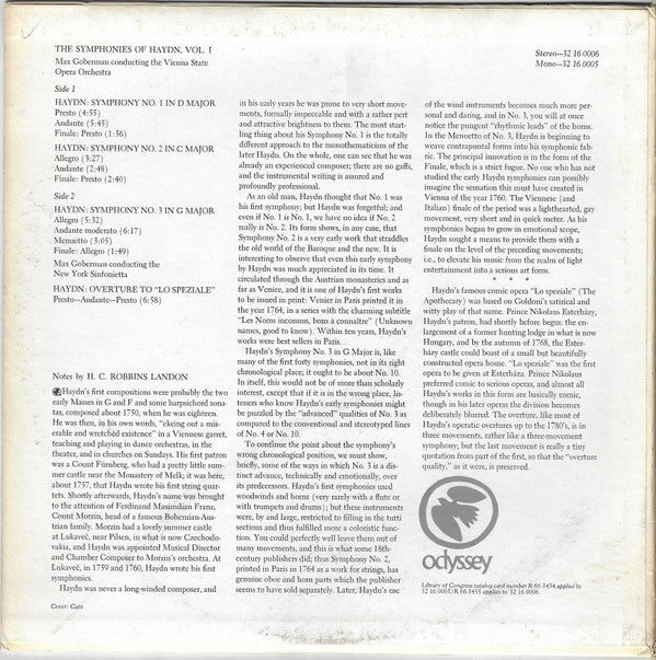 Haydn* / Max Goberman, The Vienna State Opera Orchestra* : The Symphonies Of Haydn Vol. 1 (Symphony No. 1 In D / Symphony No. 2 In C / Symphony No. 3 In G / Overture To "Lo Speziale") (LP, Comp)