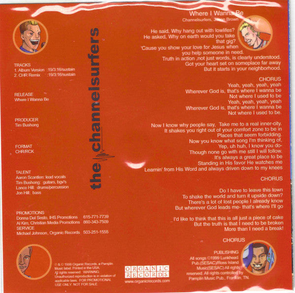 The Channelsurfers : Where I Wanna Be (CD, Advance, Single, Promo)