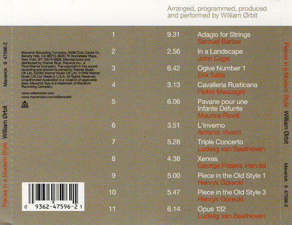 William Ørbit* : Pieces In A Modern Style (CD, Album + CD, Single)