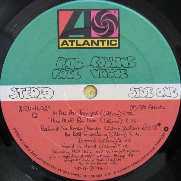 Phil Collins : Face Value (LP, Album, Gat)